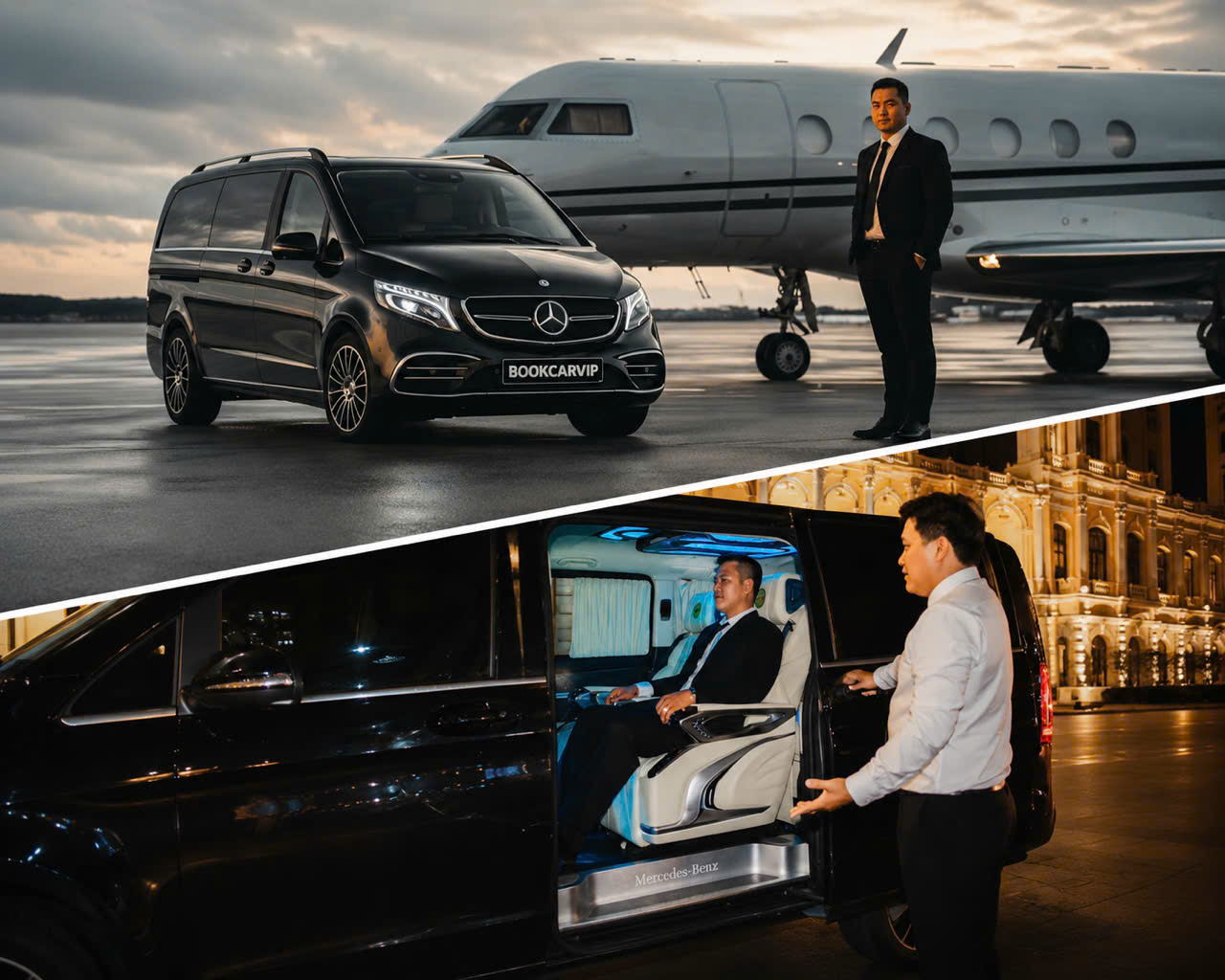 HẠNG THƯƠNG GIA SUV Mercedes V-class -  Phù hợp với tối đa 5 người - 5 hành lý xách tay và 2 hành lý ký gửi tiêu chuẩn - Nước tinh khiết miễn phí